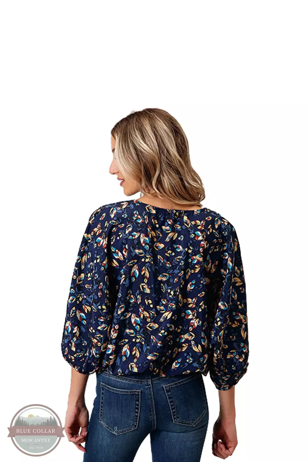 03-050-0590-7081 BU V-Neck Raglan Quarter Sleeve Blouse