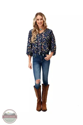03-050-0590-7081 BU V-Neck Raglan Quarter Sleeve Blouse