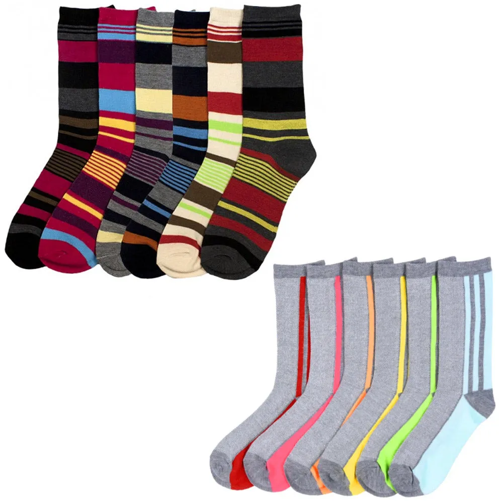 12 Pairs Womens Fashion Crew Socks Pattern Stripes Hearts Casual 9-11 Unisex New