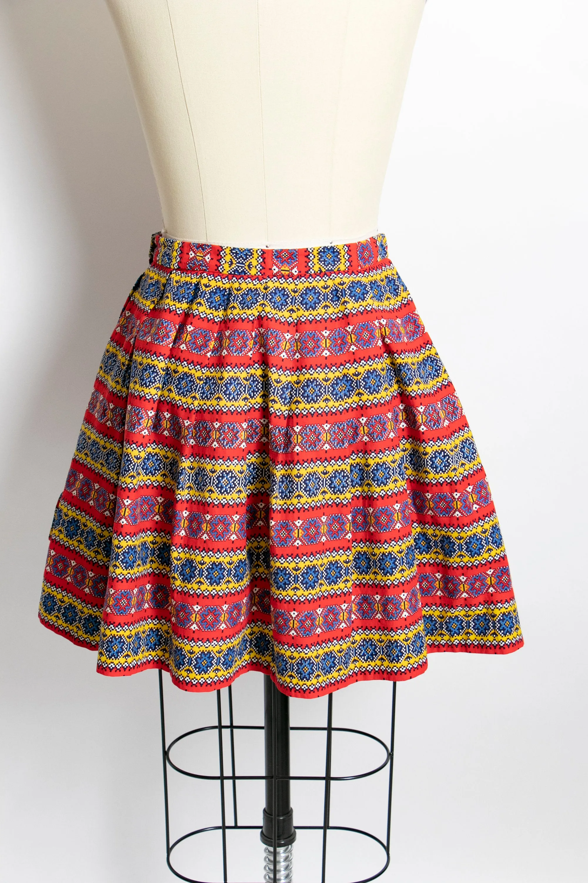 1940s Full Skirt Mini Cotton Pockets Printed Small