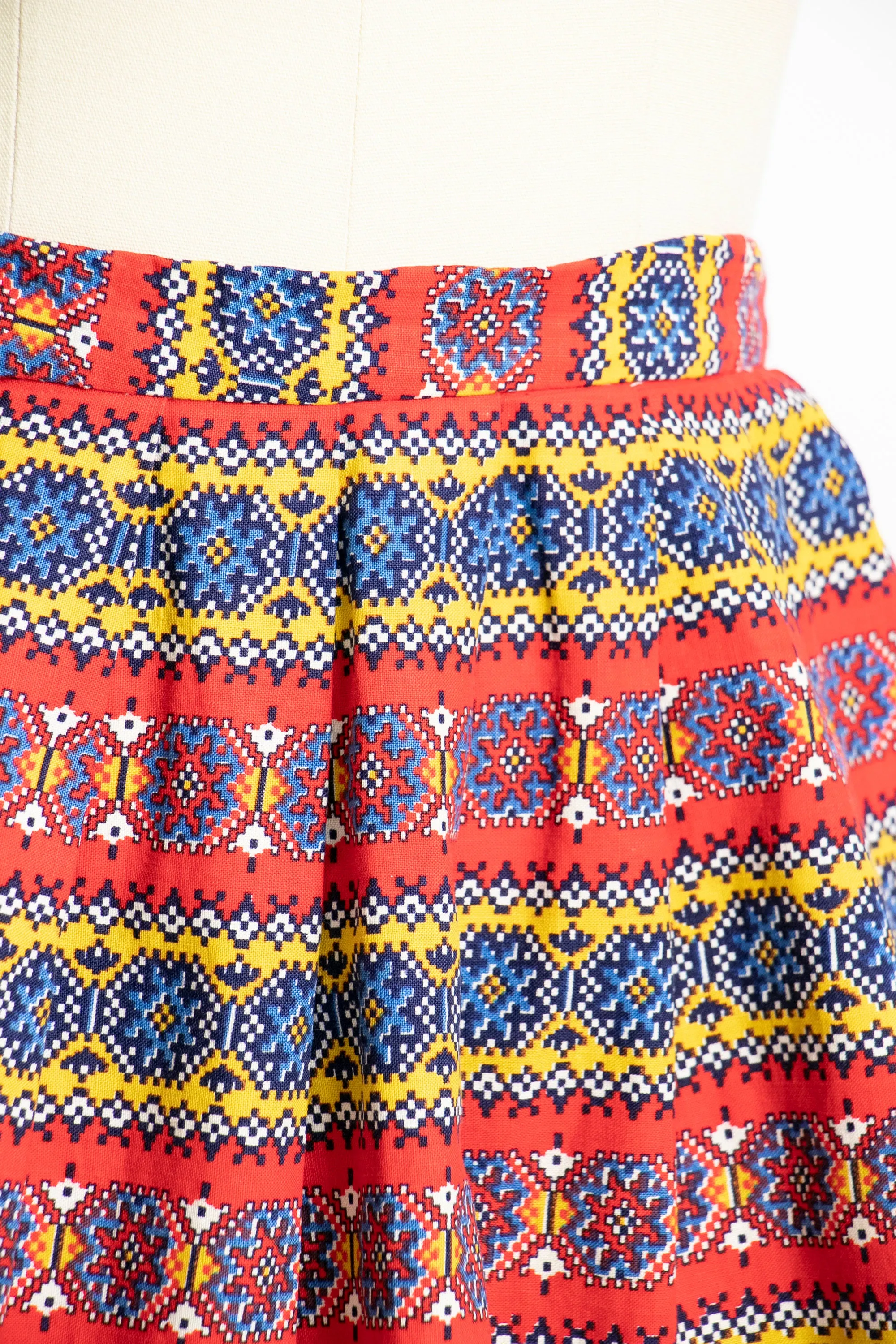 1940s Full Skirt Mini Cotton Pockets Printed Small
