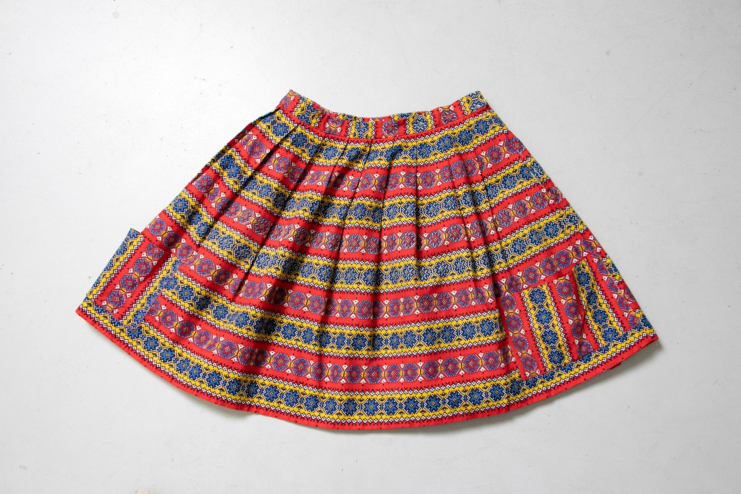 1940s Full Skirt Mini Cotton Pockets Printed Small