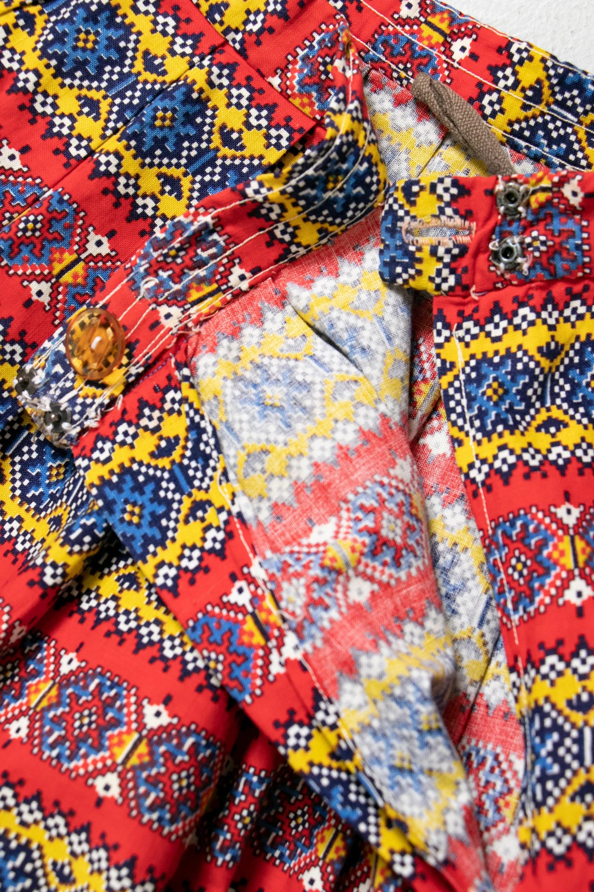 1940s Full Skirt Mini Cotton Pockets Printed Small