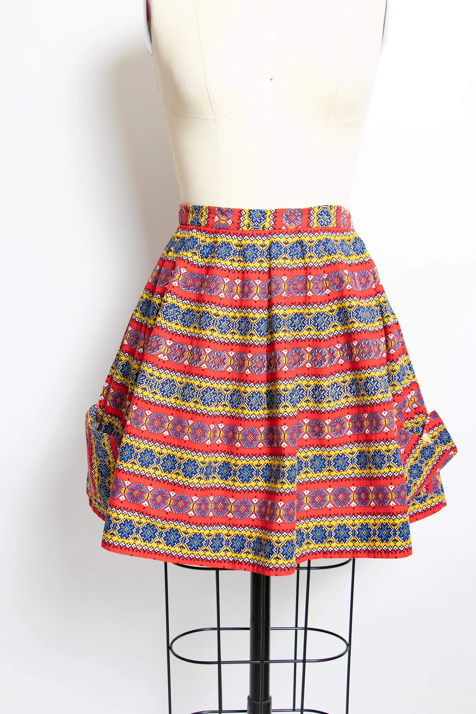 1940s Full Skirt Mini Cotton Pockets Printed Small
