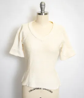 1950s Knit Top Cream Fitted Blouse Small