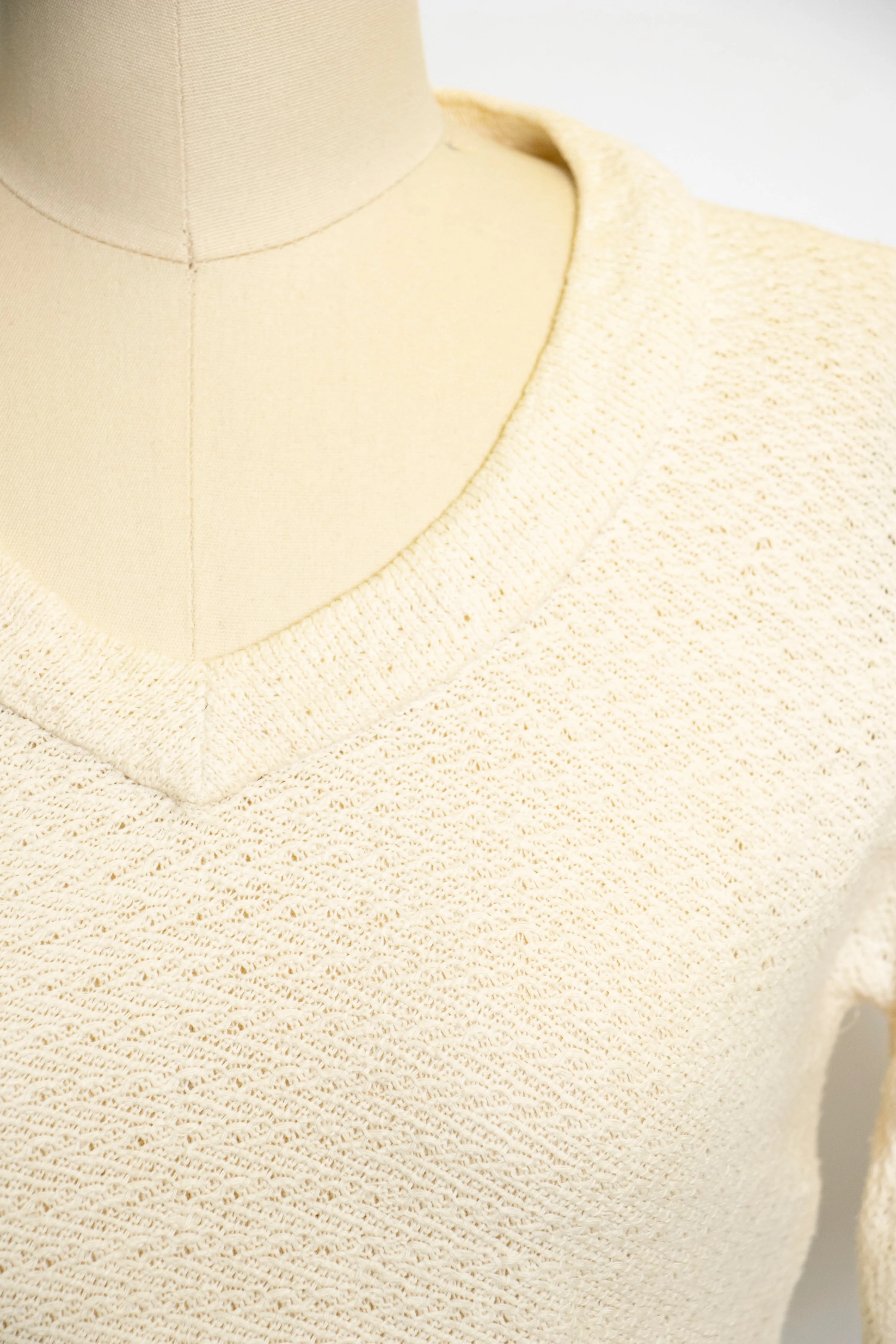 1950s Knit Top Cream Fitted Blouse Small