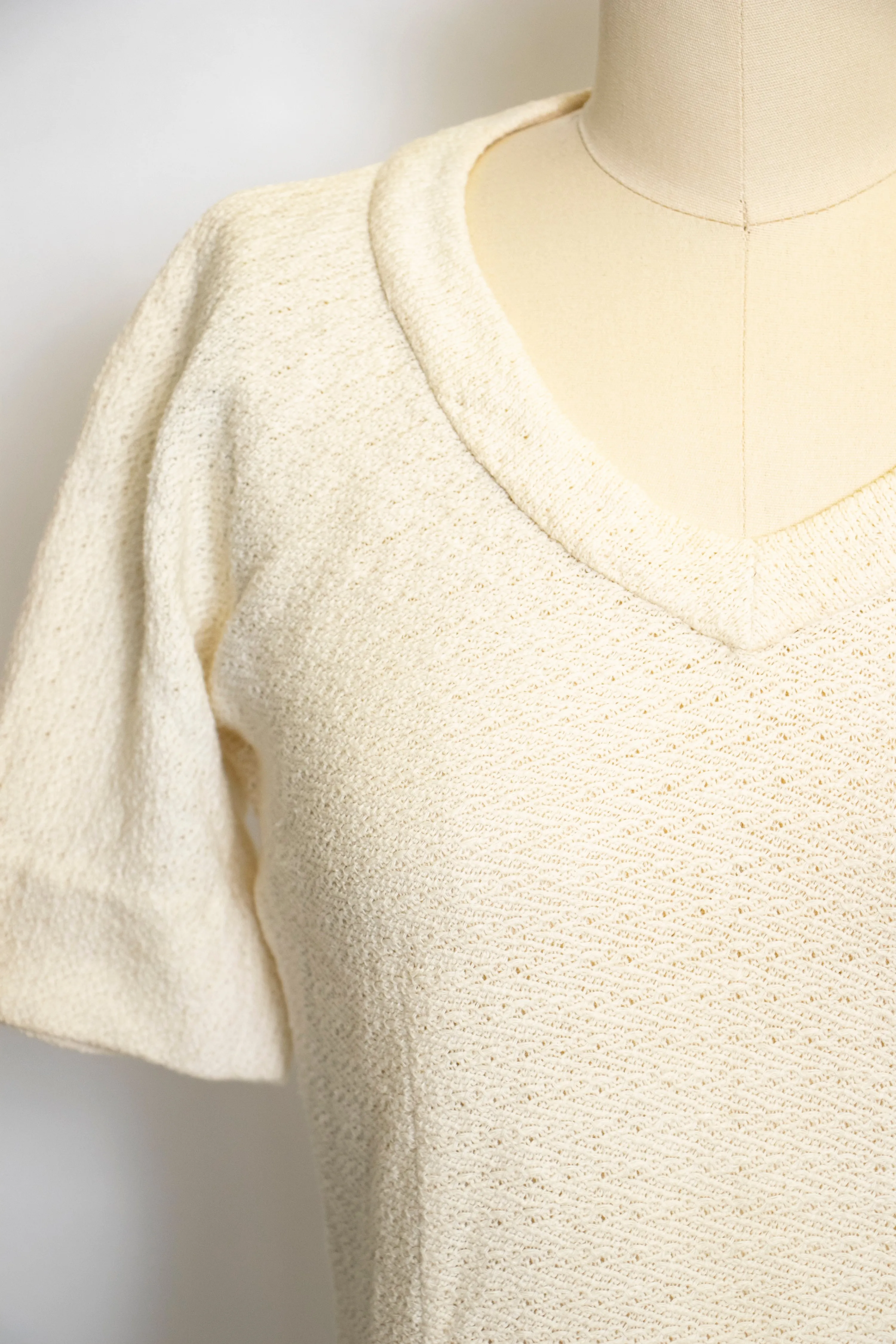 1950s Knit Top Cream Fitted Blouse Small