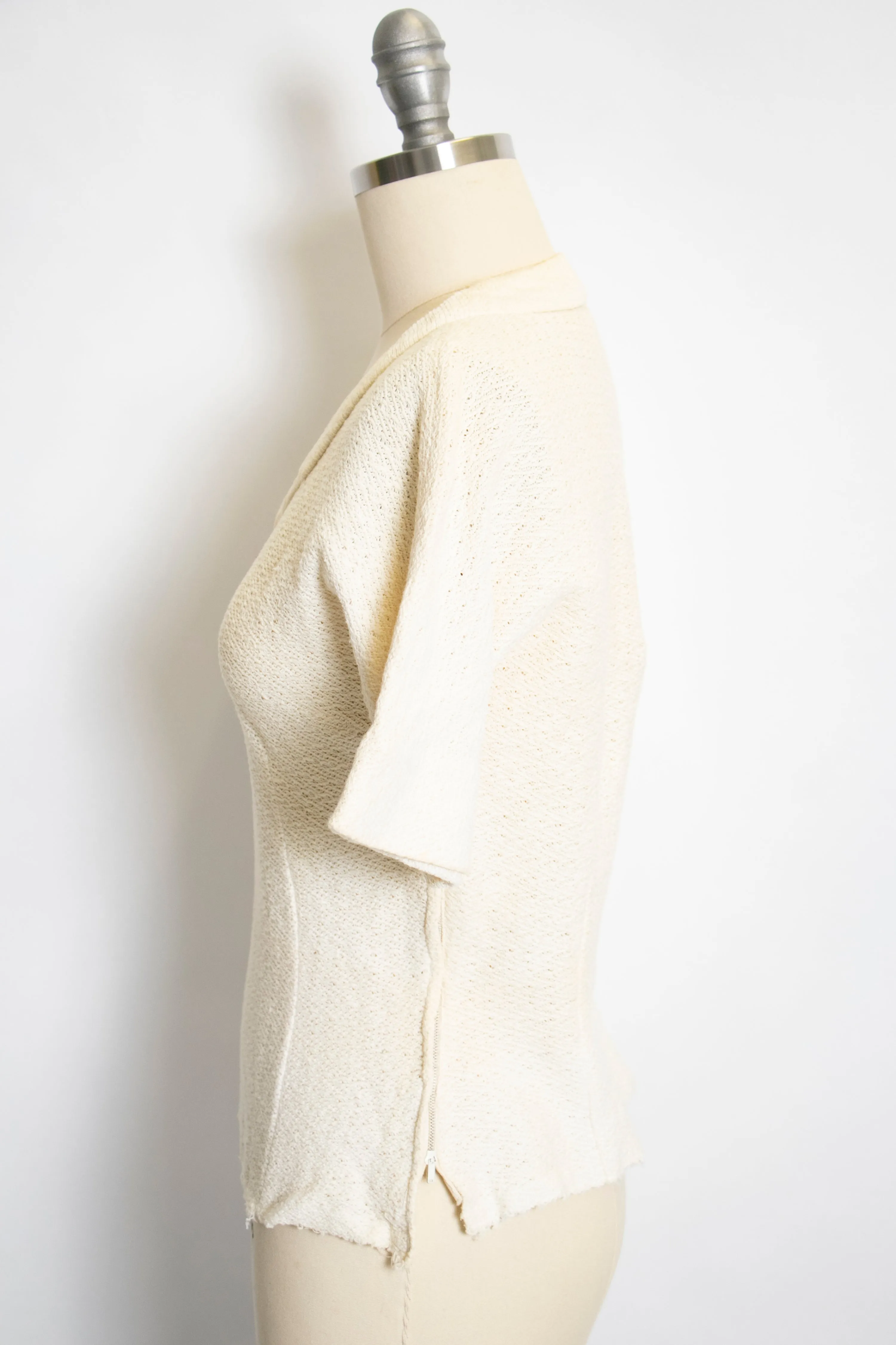 1950s Knit Top Cream Fitted Blouse Small
