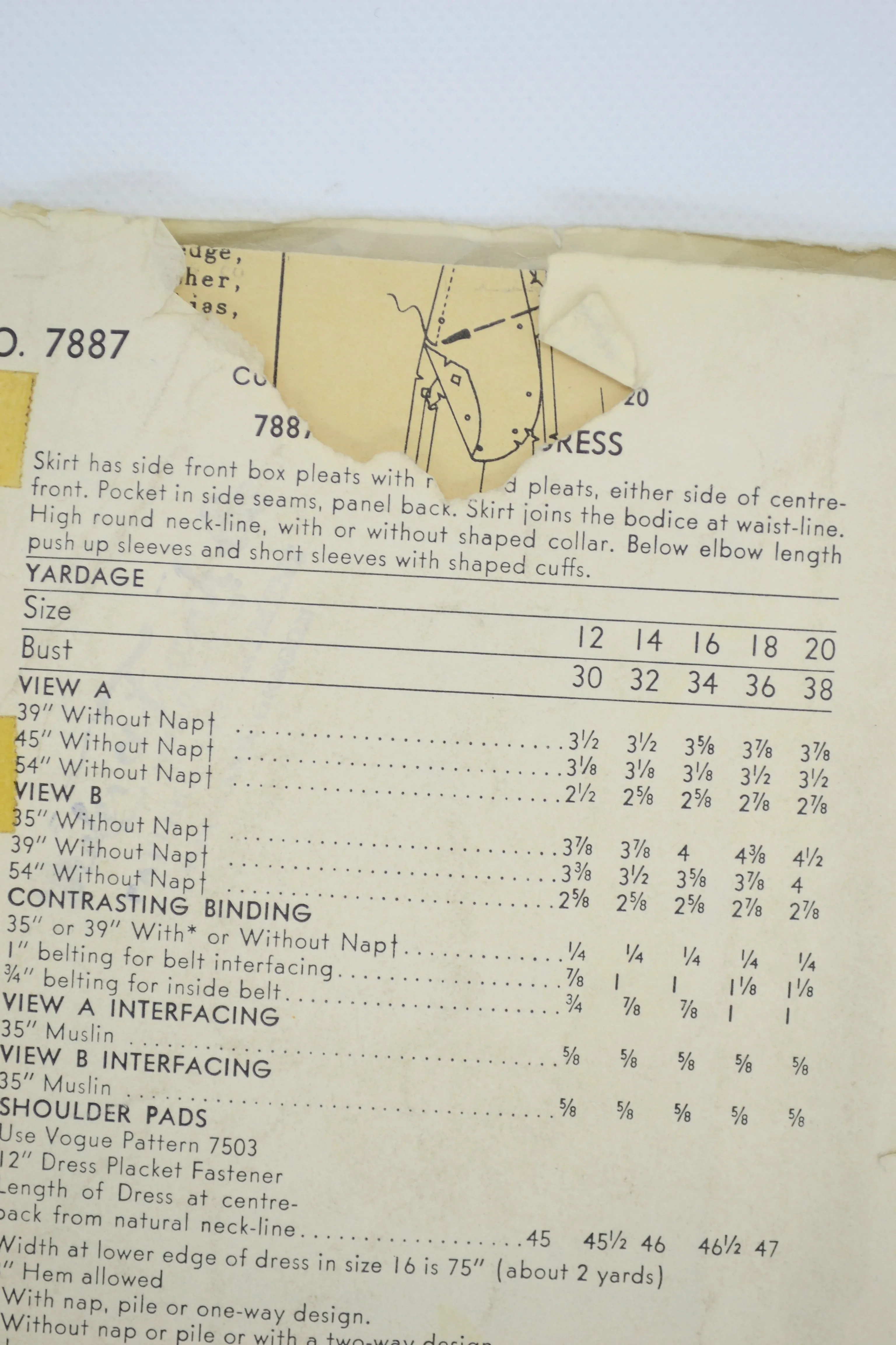 1953 Vintage Vogue 7887 Dress Sewing Pattern