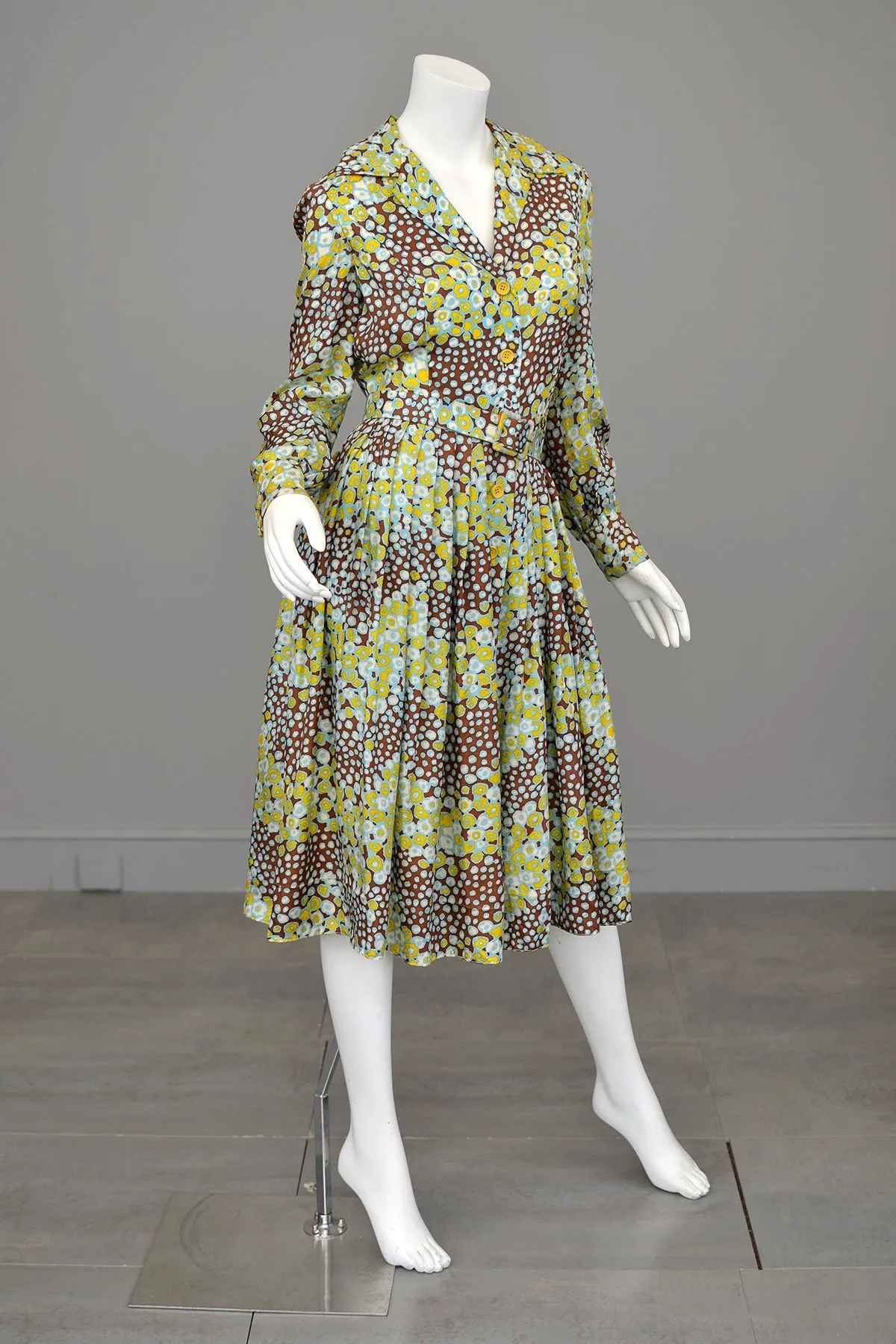 1960s Atomic Bubbles Polka Dot Novelty Print Shirtwaist Dress