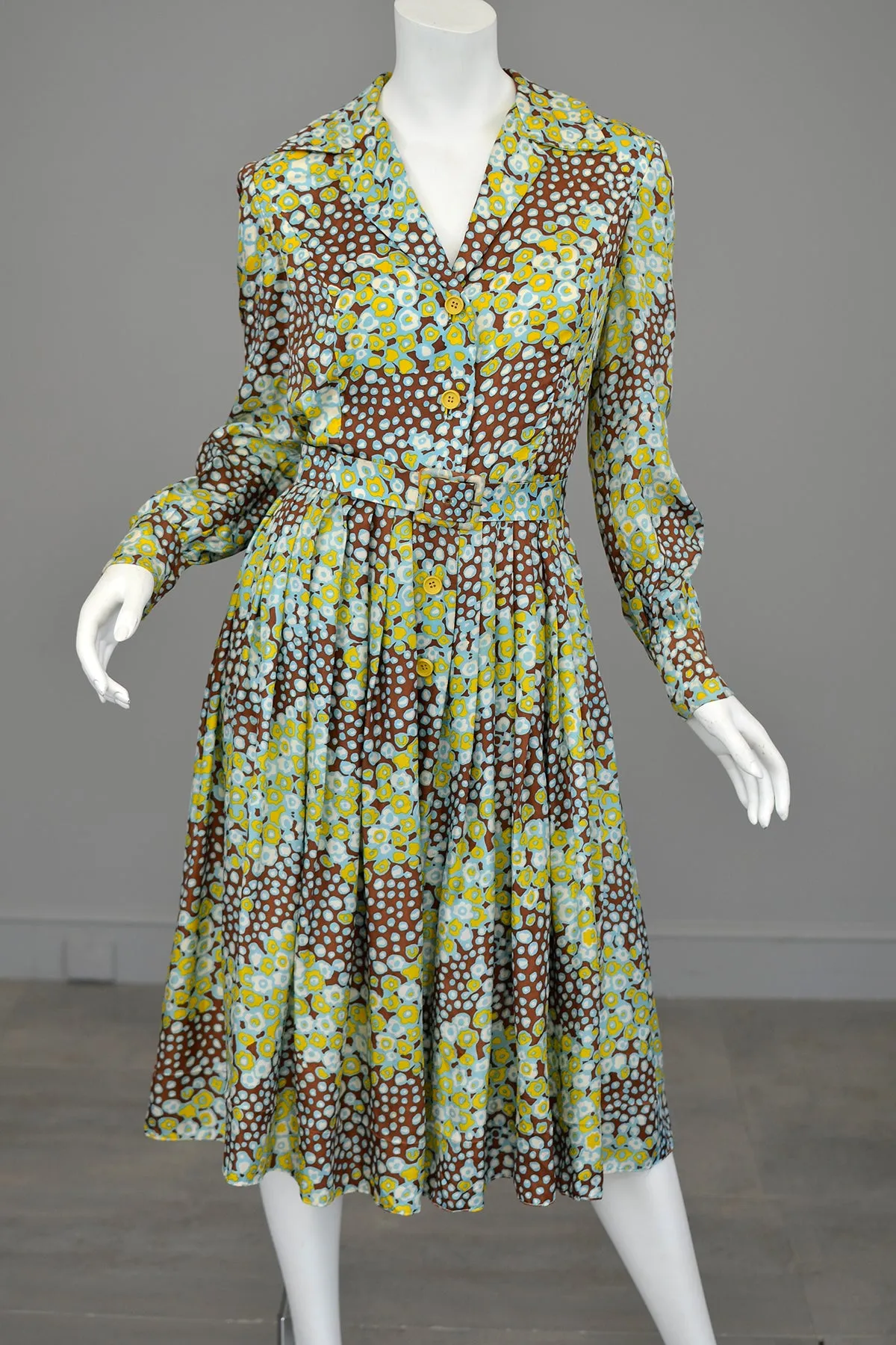 1960s Atomic Bubbles Polka Dot Novelty Print Shirtwaist Dress