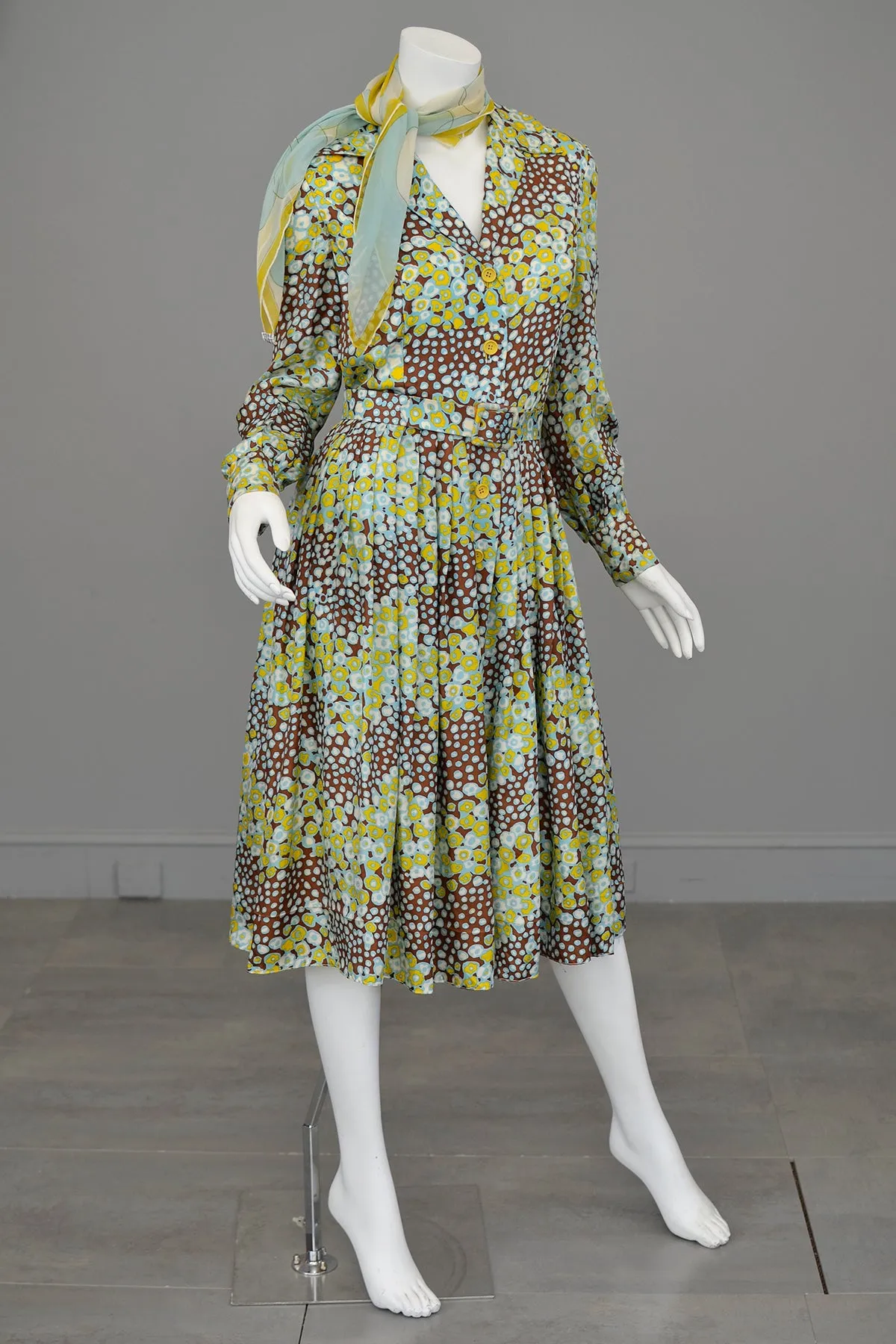 1960s Atomic Bubbles Polka Dot Novelty Print Shirtwaist Dress