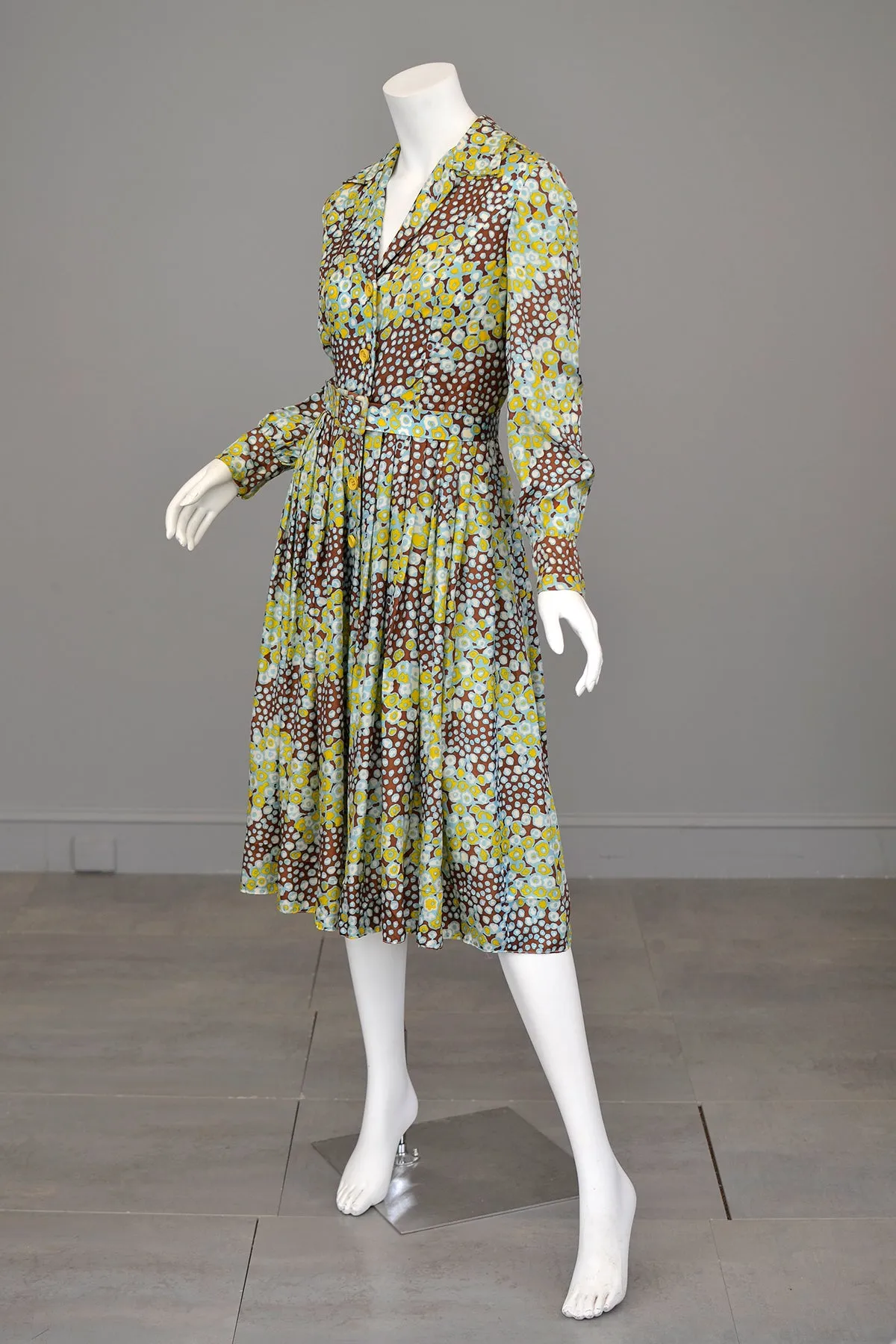 1960s Atomic Bubbles Polka Dot Novelty Print Shirtwaist Dress