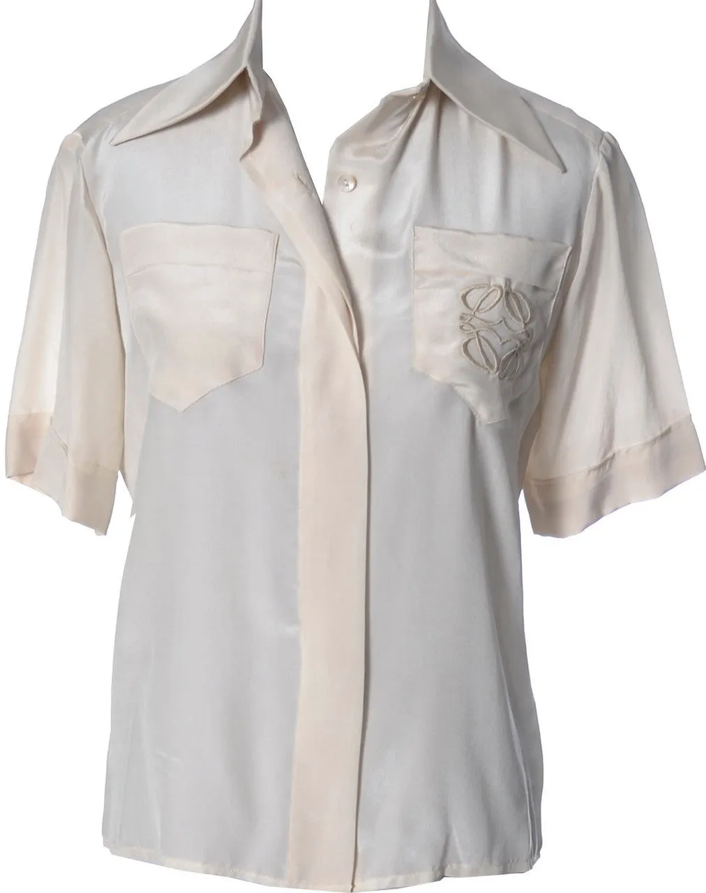 1970's Loewe Silk Vintage Blouse with Logo Pocket