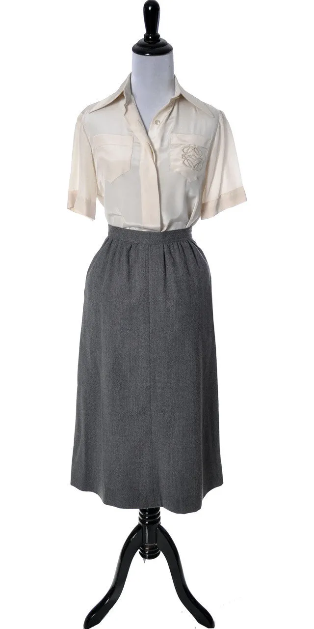 1970's Loewe Silk Vintage Blouse with Logo Pocket