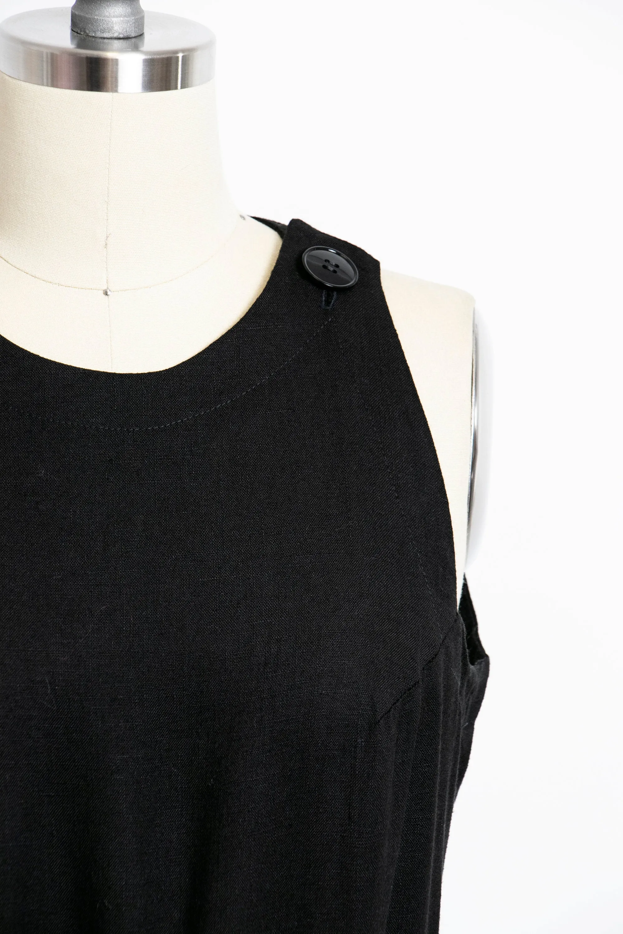 1980s Dress ALBERT NIPON Black Linen Sleeveless 80s Small