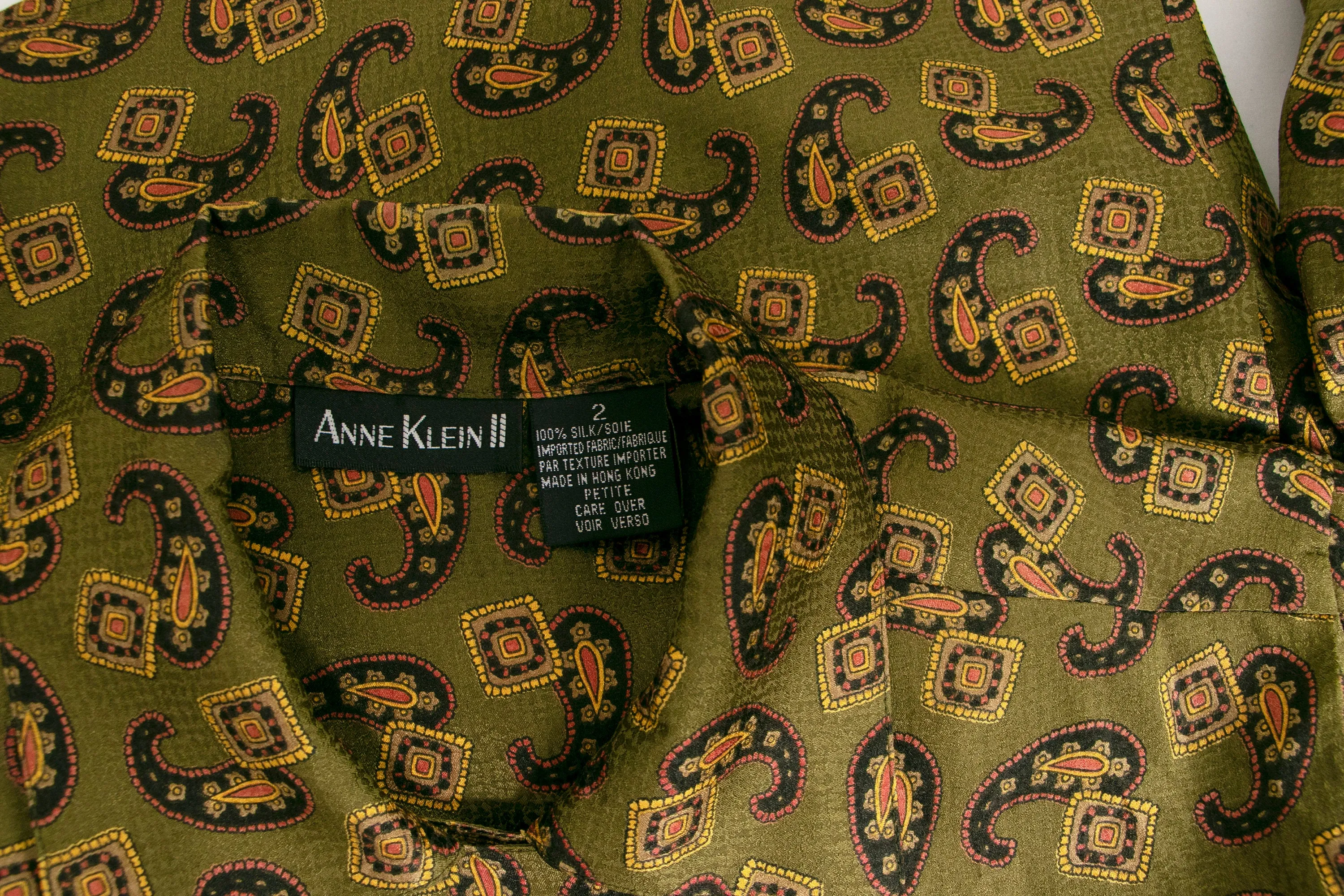 1980s Silk Blouse Anne Klein Paisley Printed S / XS