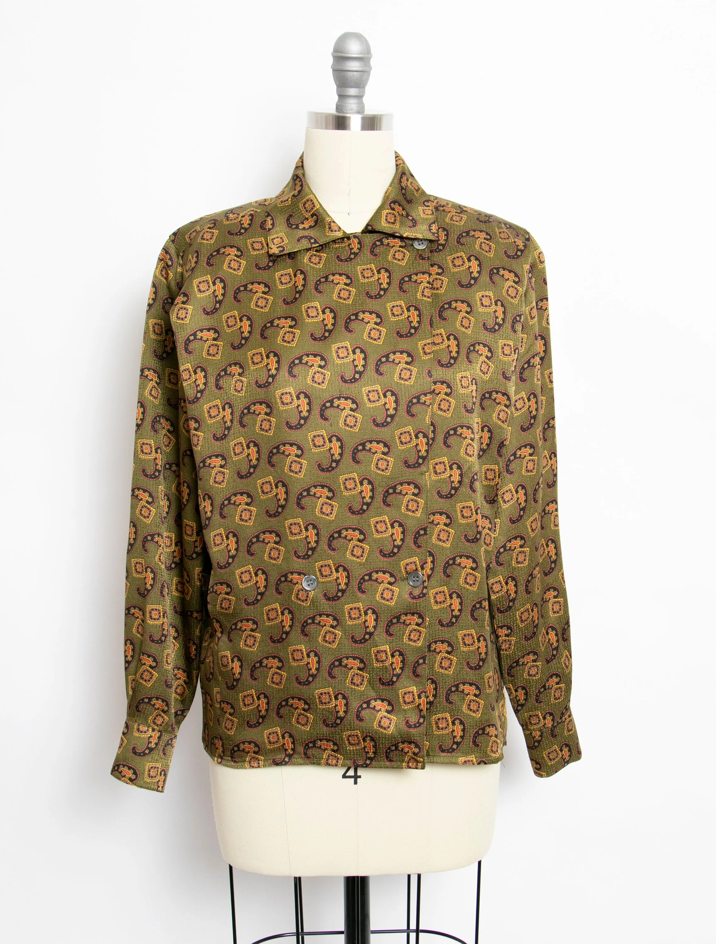 1980s Silk Blouse Anne Klein Paisley Printed S / XS
