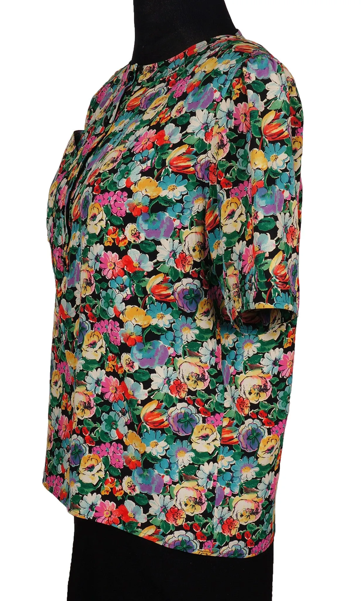 1980s Vintage Blouse by Ungaro Parallele - Flower Patterned Silk