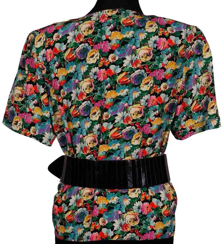 1980s Vintage Blouse by Ungaro Parallele - Flower Patterned Silk