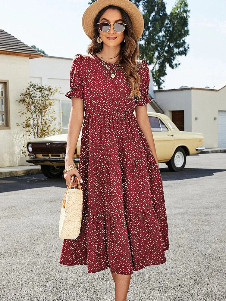 2024 Summer Casual O-Neck Short Sleeve Beach Boho Dress
