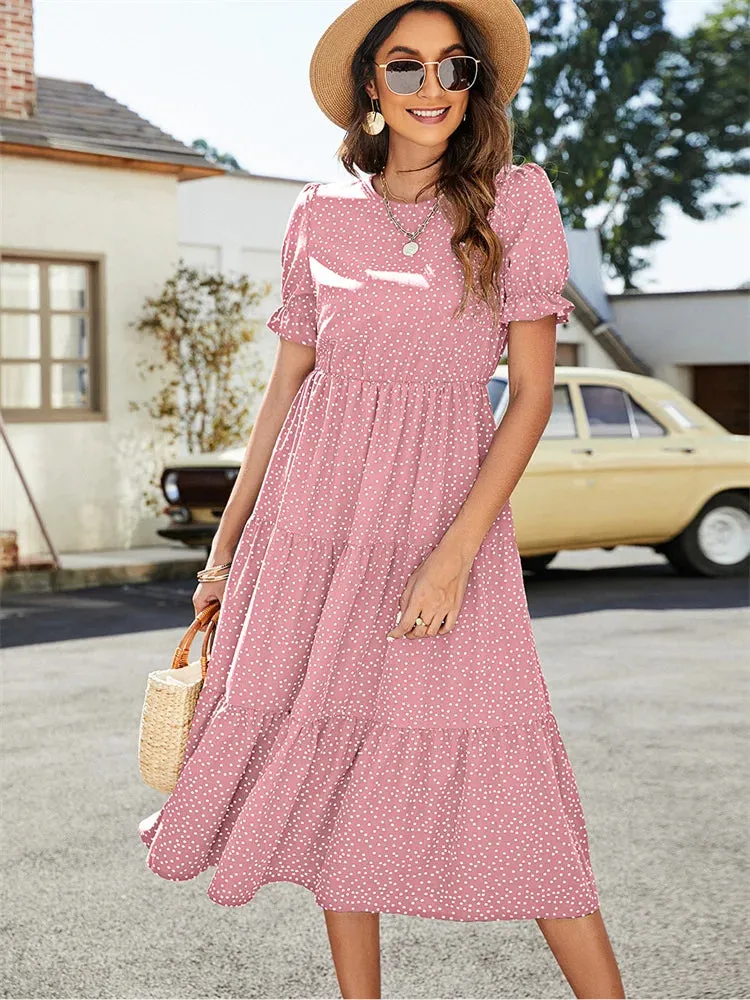 2024 Summer Casual O-Neck Short Sleeve Beach Boho Dress