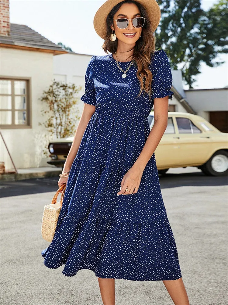 2024 Summer Casual O-Neck Short Sleeve Beach Boho Dress