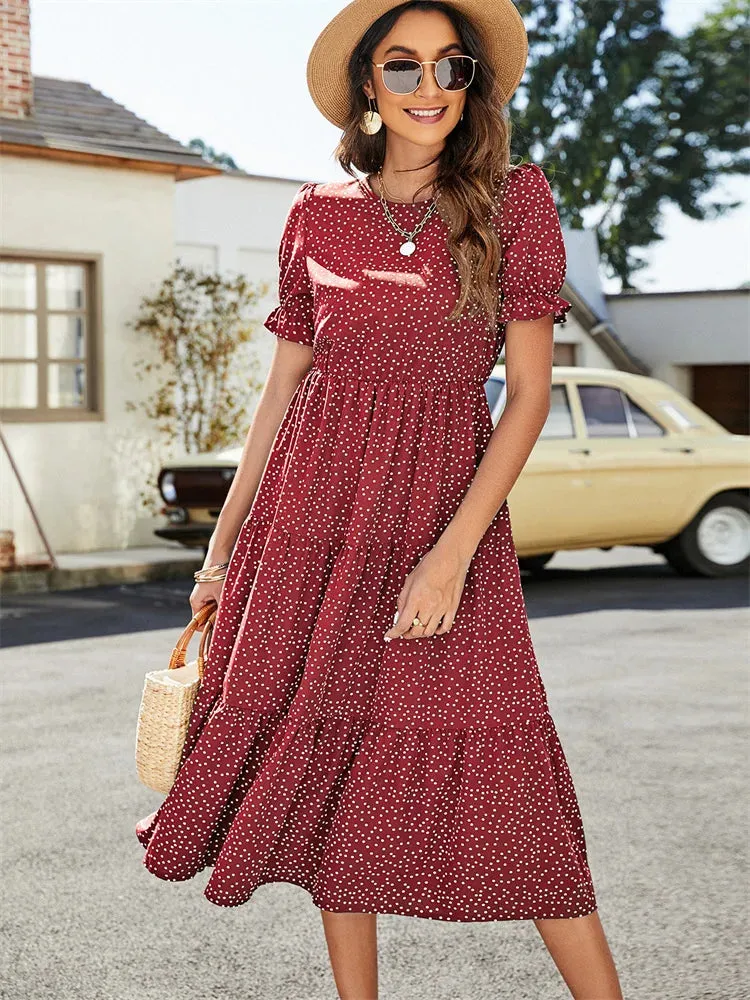 2024 Summer Casual O-Neck Short Sleeve Beach Boho Dress