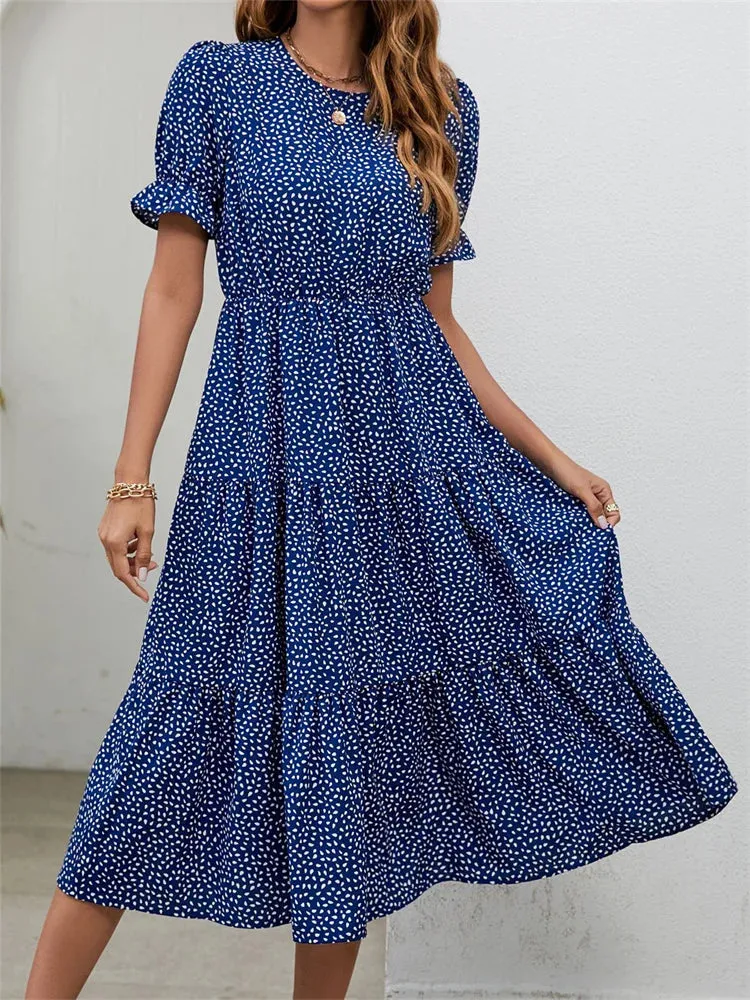 2024 Summer Casual O-Neck Short Sleeve Beach Boho Dress