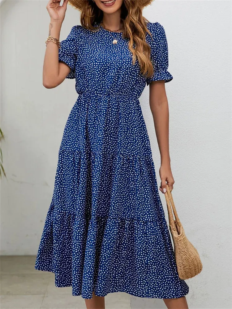 2024 Summer Casual O-Neck Short Sleeve Beach Boho Dress