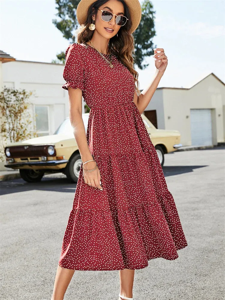 2024 Summer Casual O-Neck Short Sleeve Beach Boho Dress