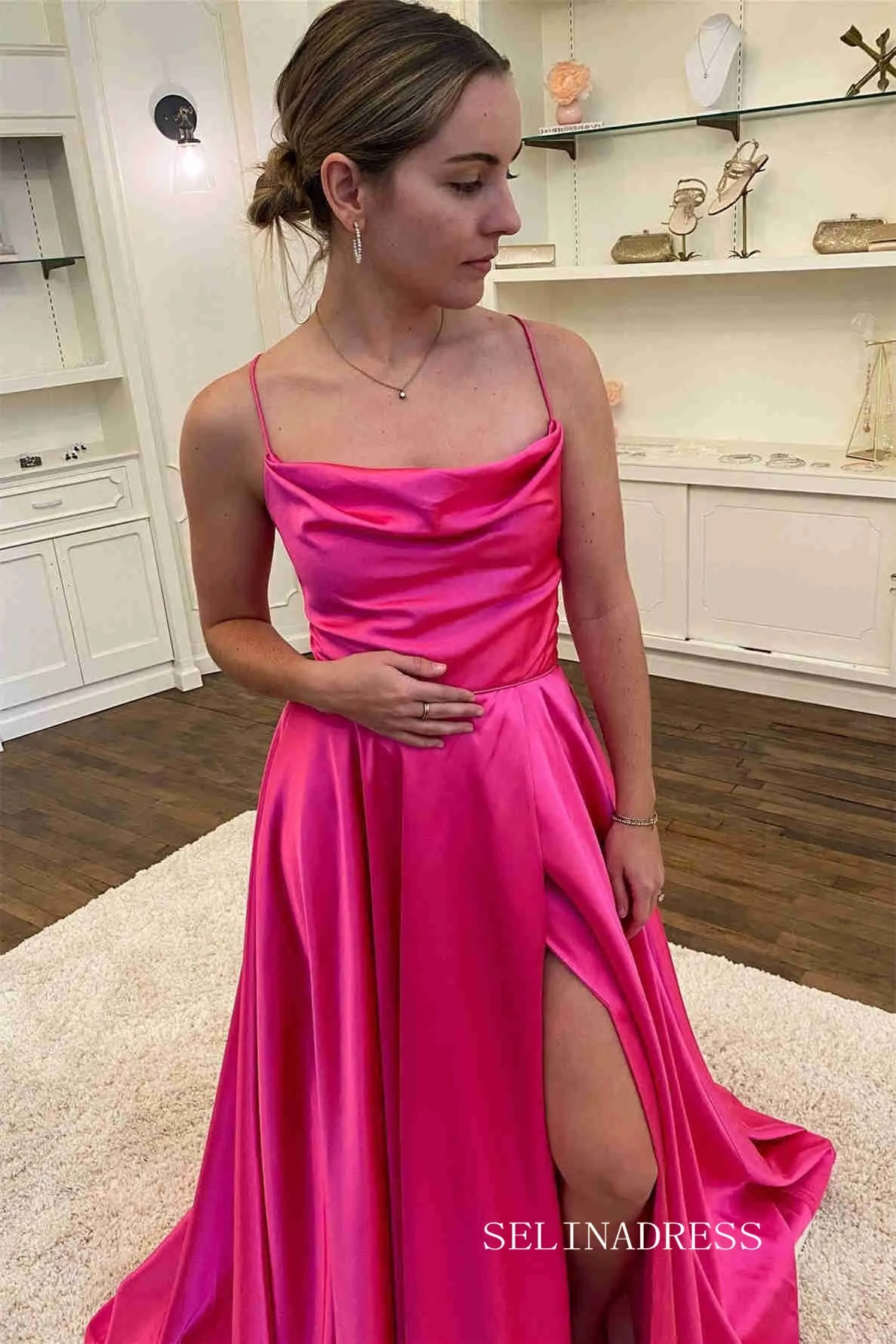 A-line Spaghetti Straps Long Prom Dresses Cheap Long Evening Dress Formal Dresses SSD015