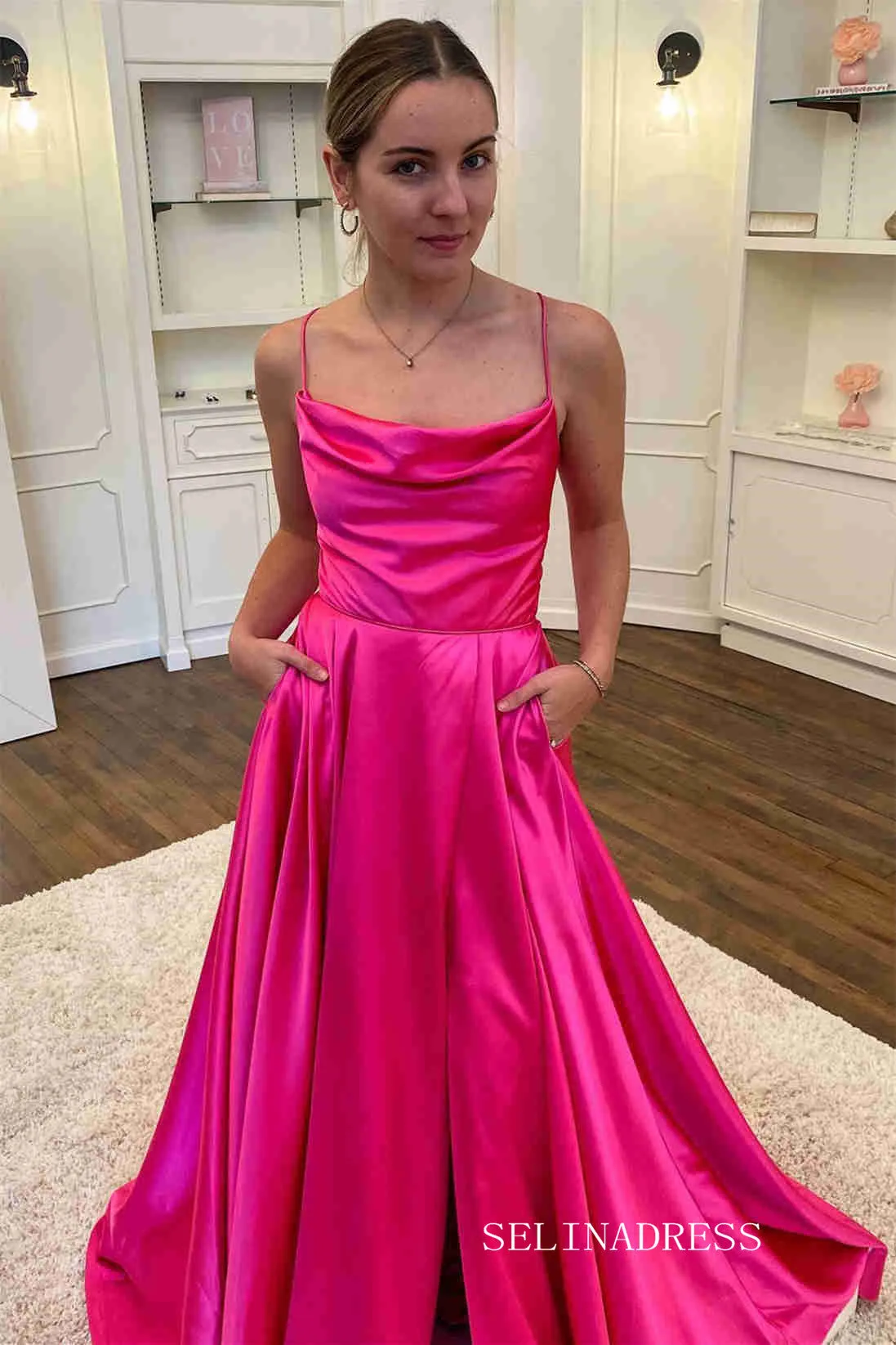 A-line Spaghetti Straps Long Prom Dresses Cheap Long Evening Dress Formal Dresses SSD015