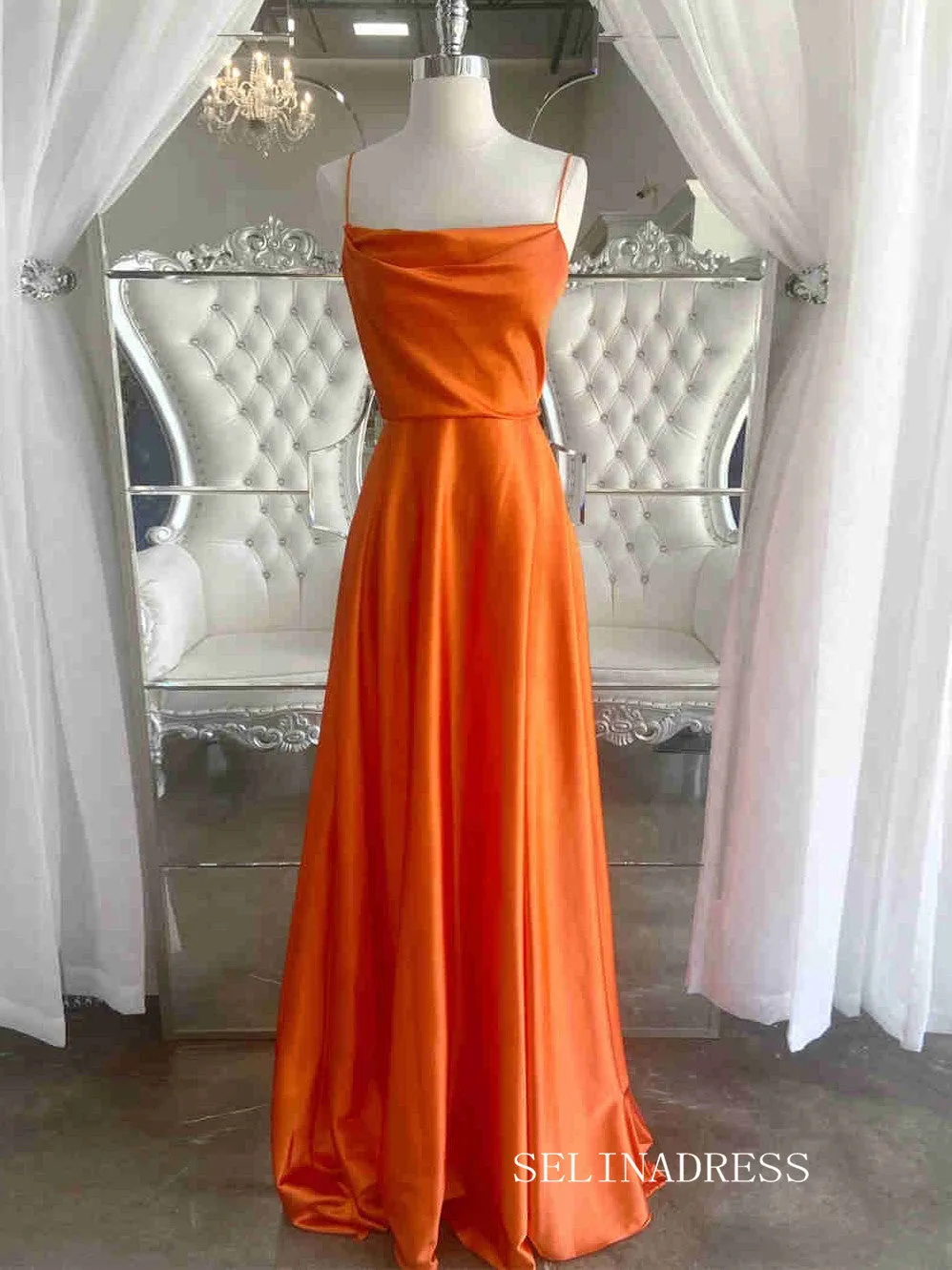 A-line Spaghetti Straps Long Prom Dresses Cheap Long Evening Dress Formal Dresses SSD015