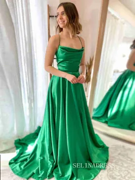 A-line Spaghetti Straps Long Prom Dresses Cheap Long Evening Dress Formal Dresses SSD015