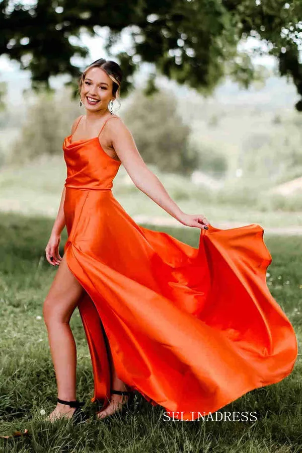 A-line Spaghetti Straps Long Prom Dresses Cheap Long Evening Dress Formal Dresses SSD015