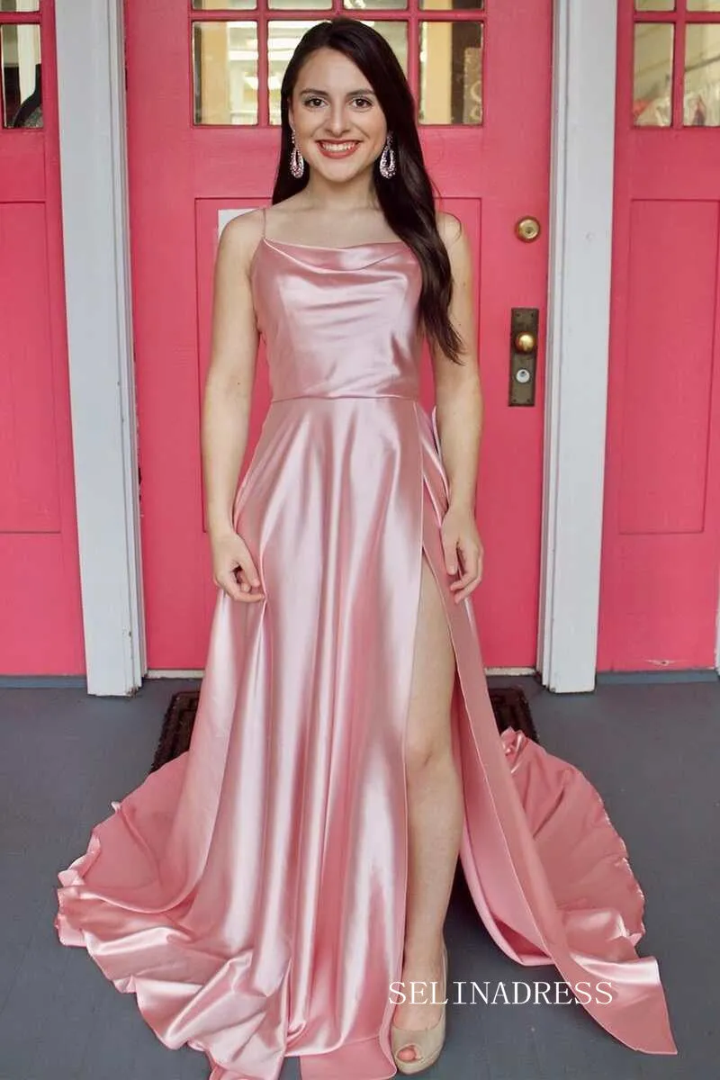 A-line Spaghetti Straps Long Prom Dresses Cheap Long Evening Dress Formal Dresses SSD015