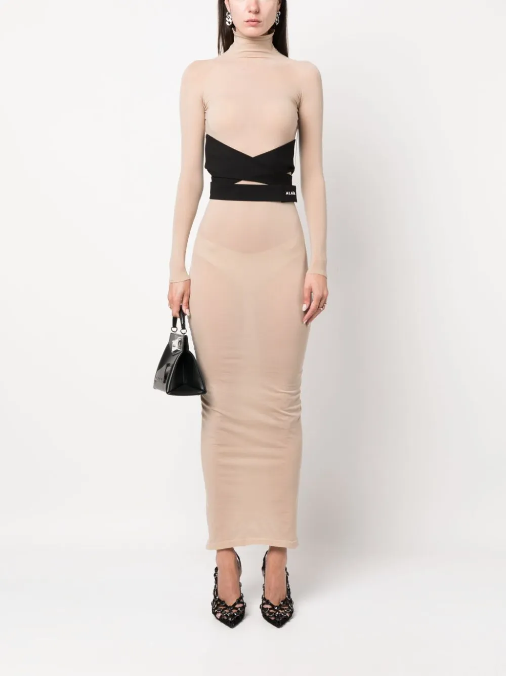 ALAIA Taupe Second Skin Knit Maxi Dress for Women - FW23