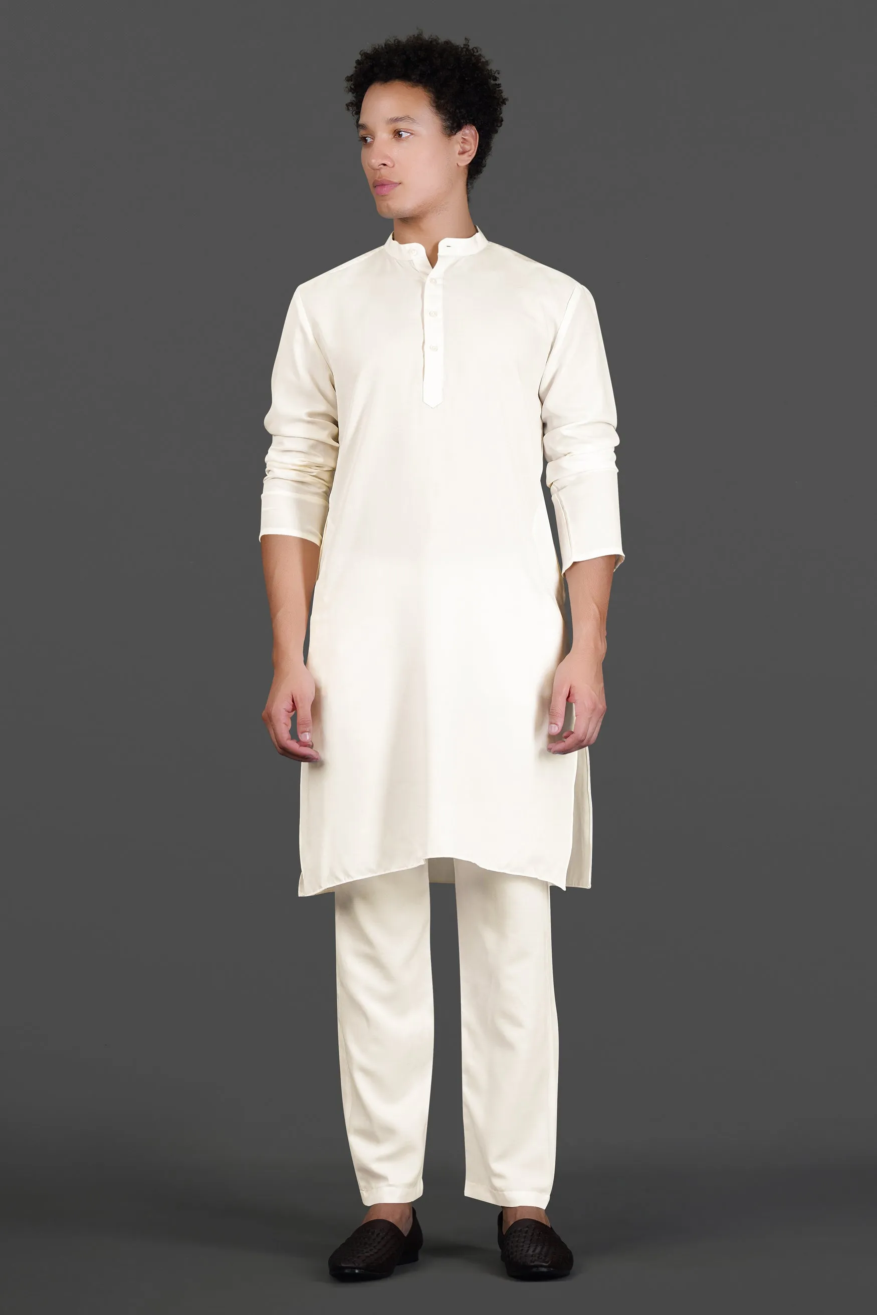 Albescent Cream Subtle Sheen Viscose Kurta