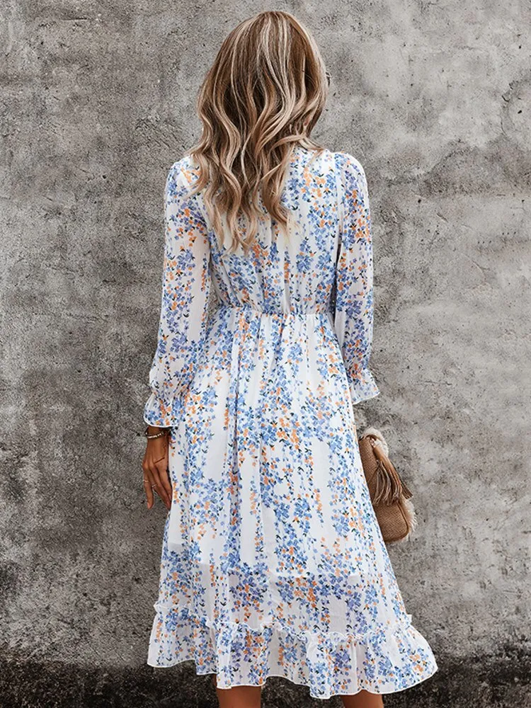 Amy Fashion - Butterfly Sleeve High Waist Casual Print Dresses