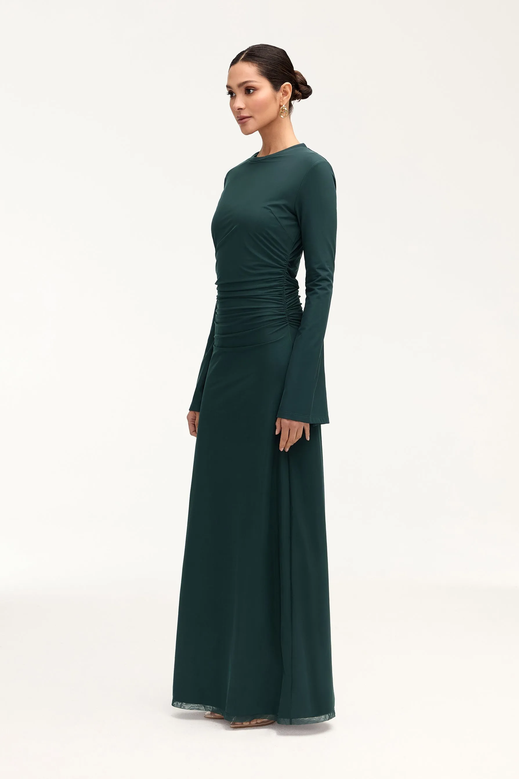 Arianna Rouched Mesh Maxi Dress - Enchanted Forest
