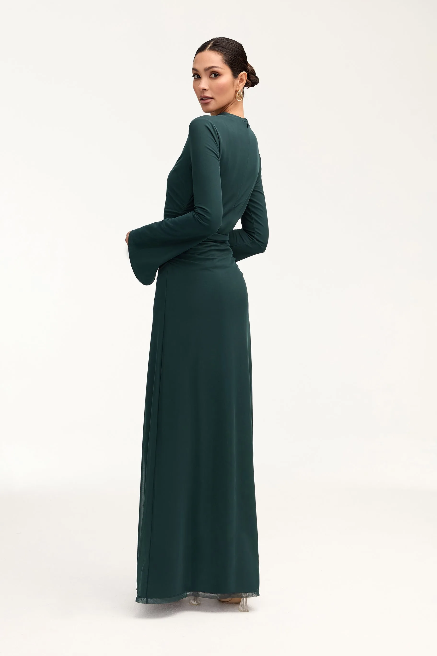 Arianna Rouched Mesh Maxi Dress - Enchanted Forest