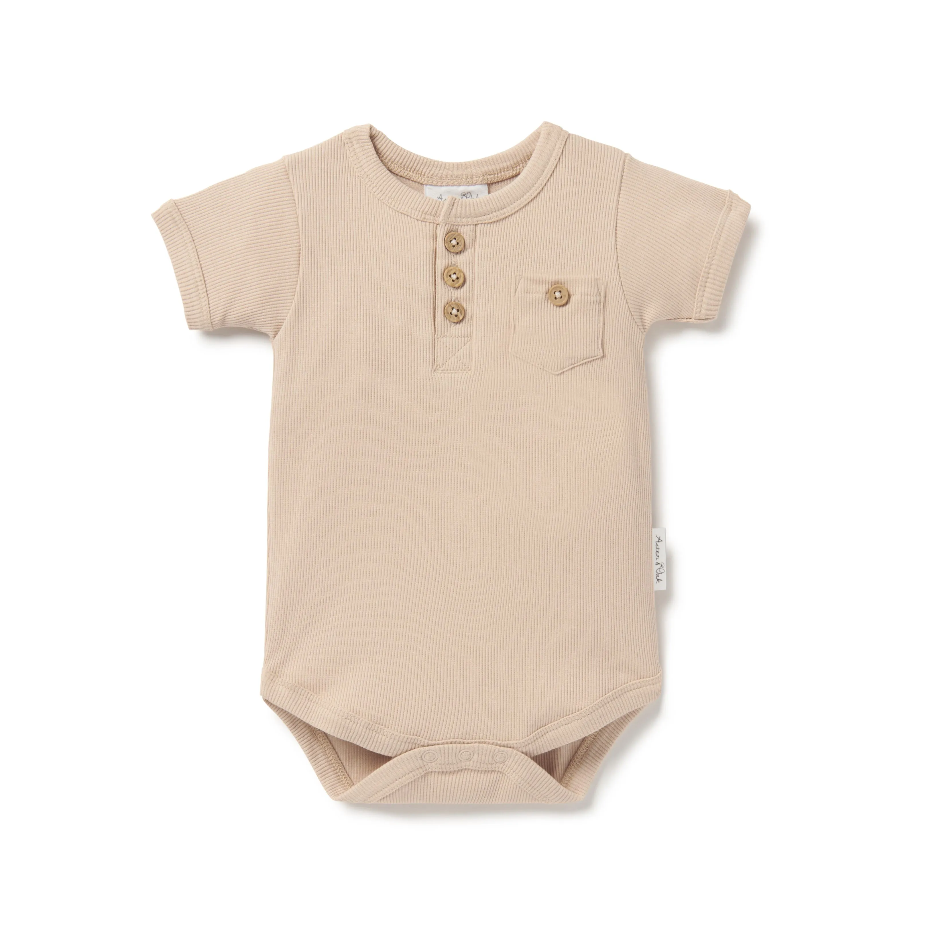 Aster & Oak Taupe Rib Henley Onesie - Taupe