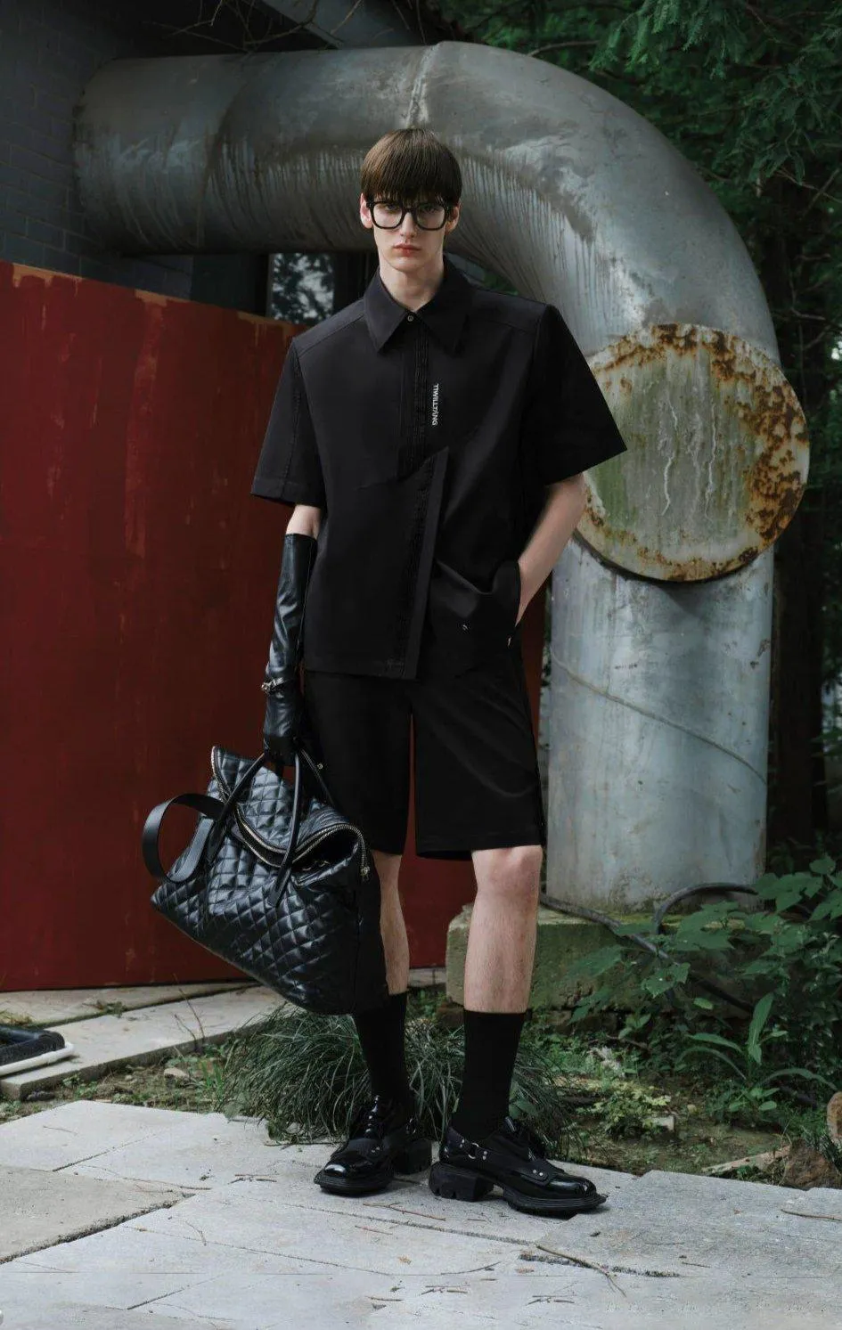 Asymmetric Pleated Shirt & Suit Shorts Set