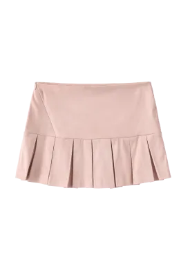 Asymmetric Zip Suede Pleated Skirt