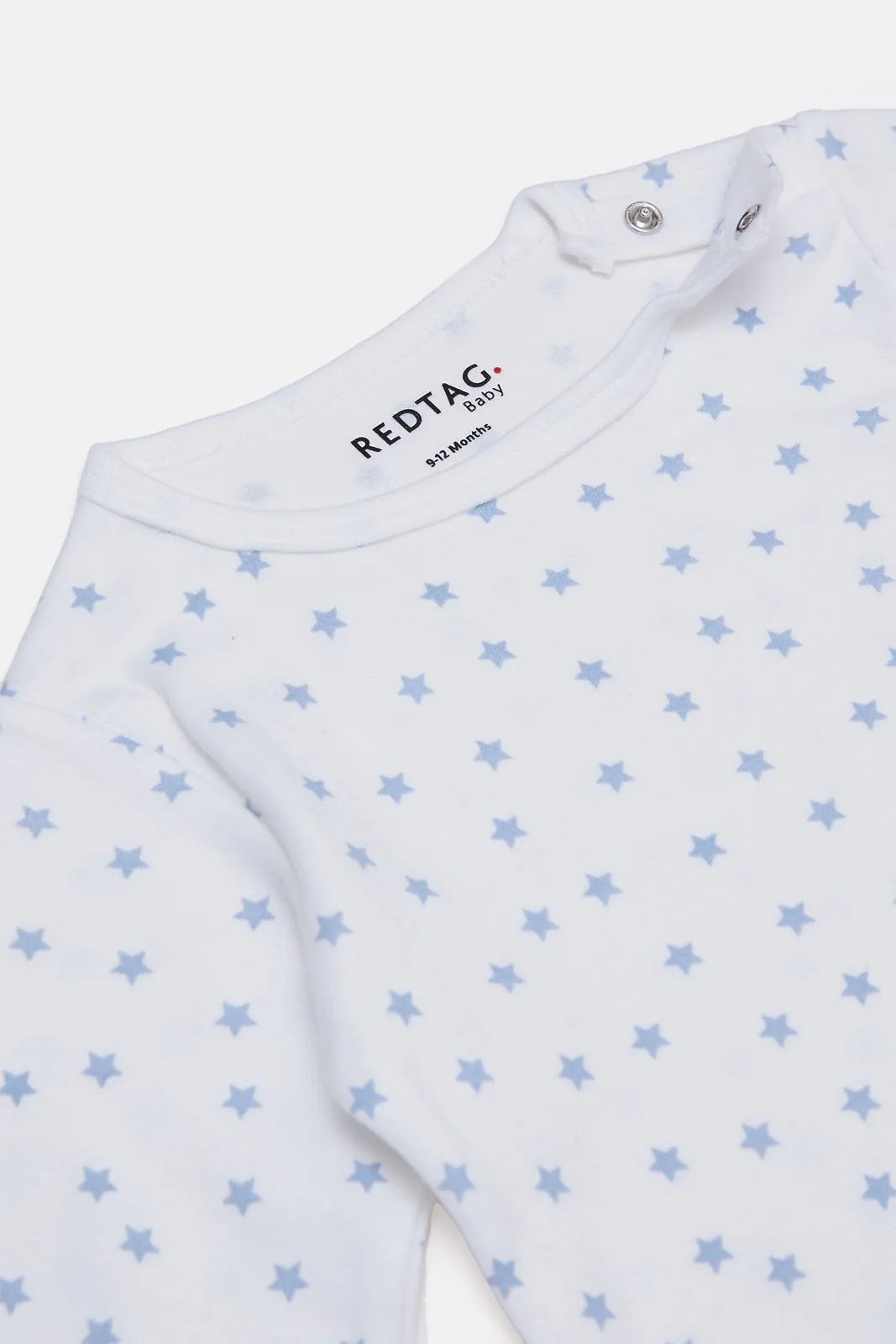 Baby Blue And White Printed Dungaree Set (2 Piece)