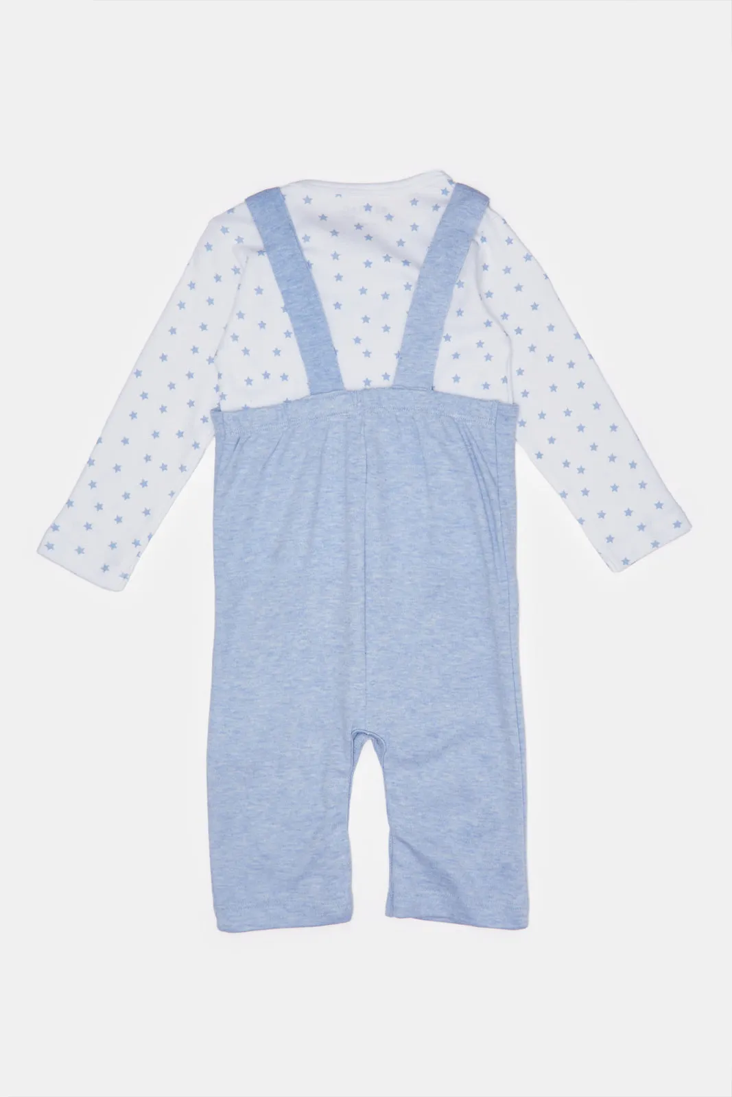 Baby Blue And White Printed Dungaree Set (2 Piece)