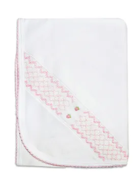 Baby Girl's White Pima Cotton Smocked Flower Blanket