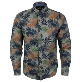 Bajieli Man's Vintage Floral Printed Shirts Brown Button Down Long Sleeve