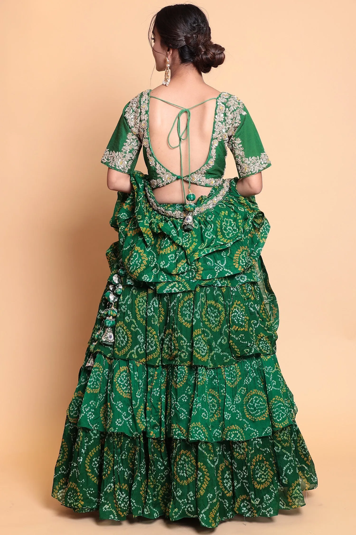 Bandhej Georgette Lehenga with Gota Patti work.